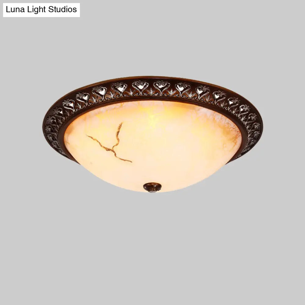 Retro Flush Mounted Light 2/3/4 - Bulb Crackle Glass Ceiling Fixture In Coffee - Ideal For Balcony