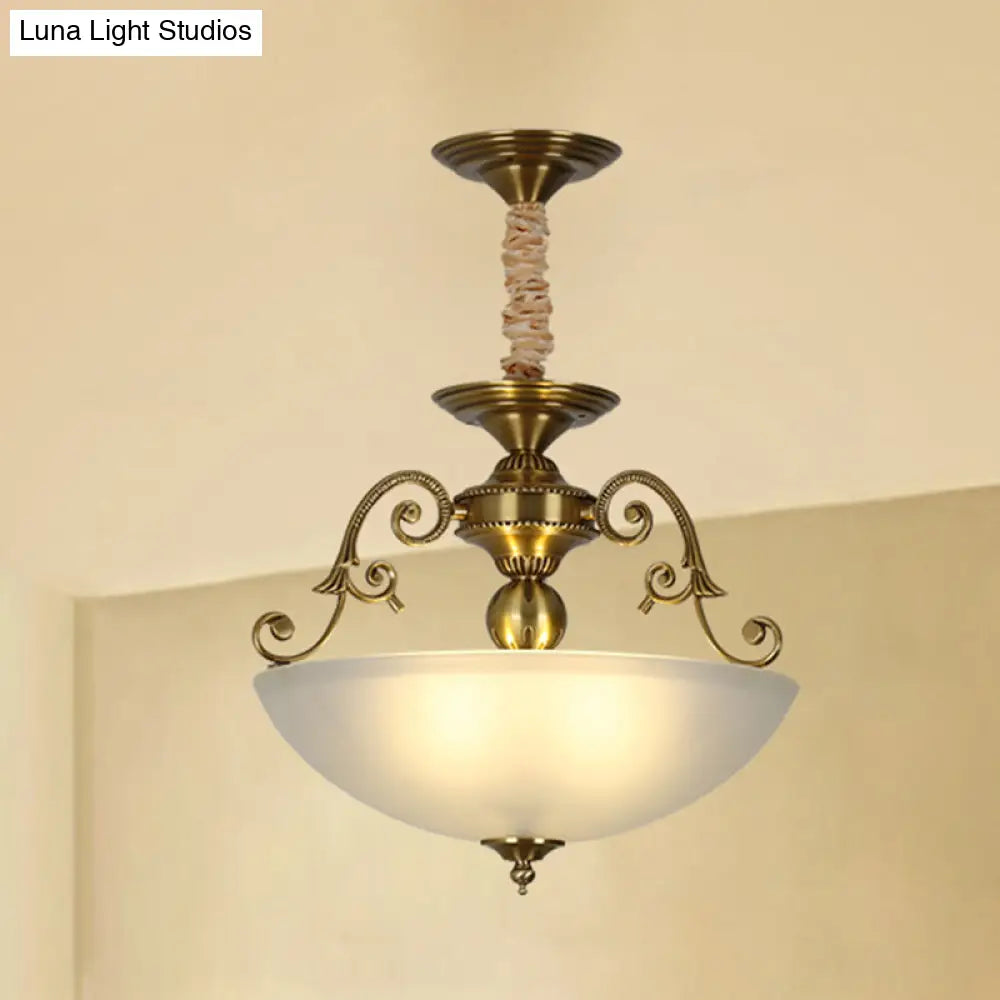 Retro Frosted Glass Pendant Chandelier With 3 Golden Heads Light Fixture