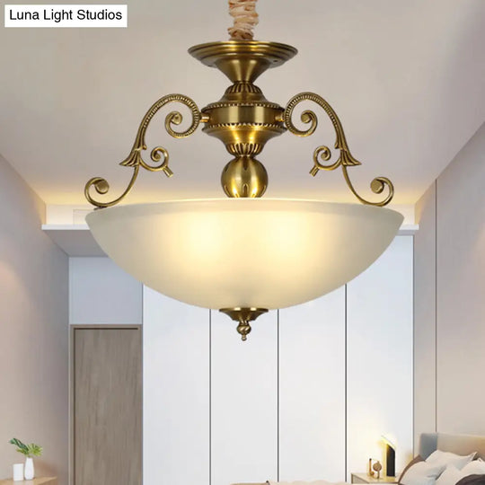 Retro Frosted Glass Pendant Chandelier With 3 Golden Heads Light Fixture