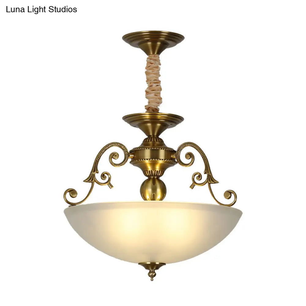 Retro Frosted Glass Pendant Chandelier With 3 Golden Heads Light Fixture