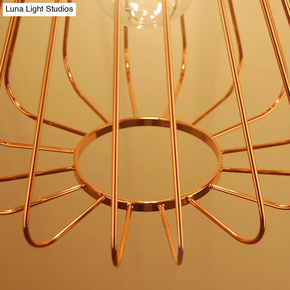 Retro Geometric Cage Suspension Light - Brass/Copper Pendant Lighting Indoor Metal Fixture