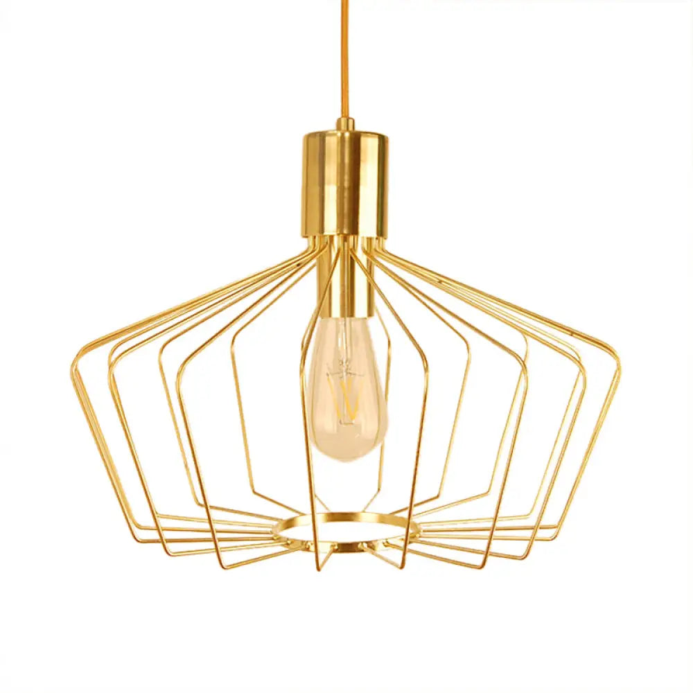 Retro Geometric Cage Suspension Light - Brass/Copper Pendant Lighting Indoor Metal Fixture Brass