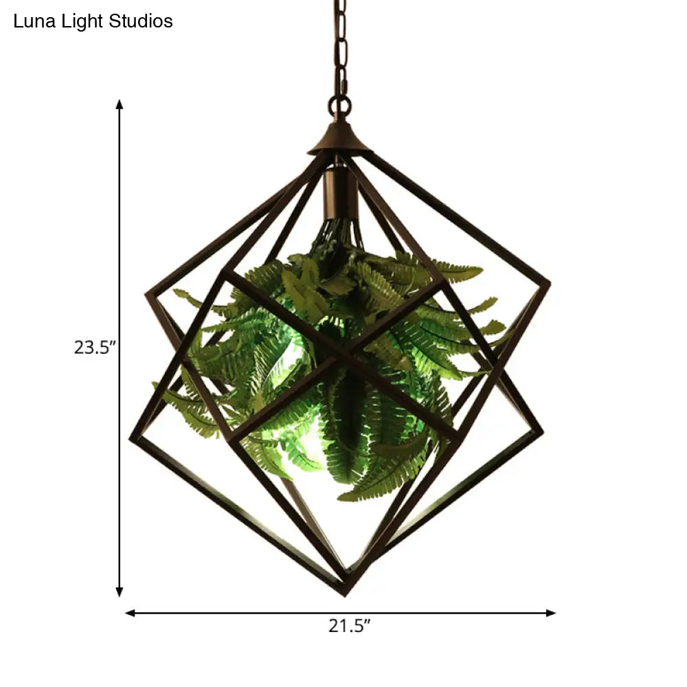 Geometric Metal Hanging Ceiling Light Retro 1 Bulb Led Black Suspension Lamp With Plant 18/21.5 Wide