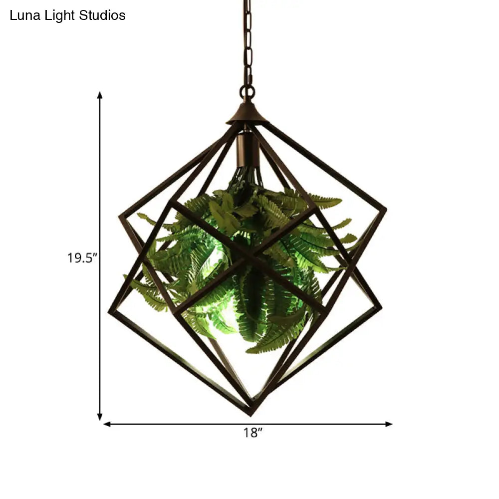 Geometric Metal Hanging Ceiling Light Retro 1 Bulb Led Black Suspension Lamp With Plant 18/21.5 Wide