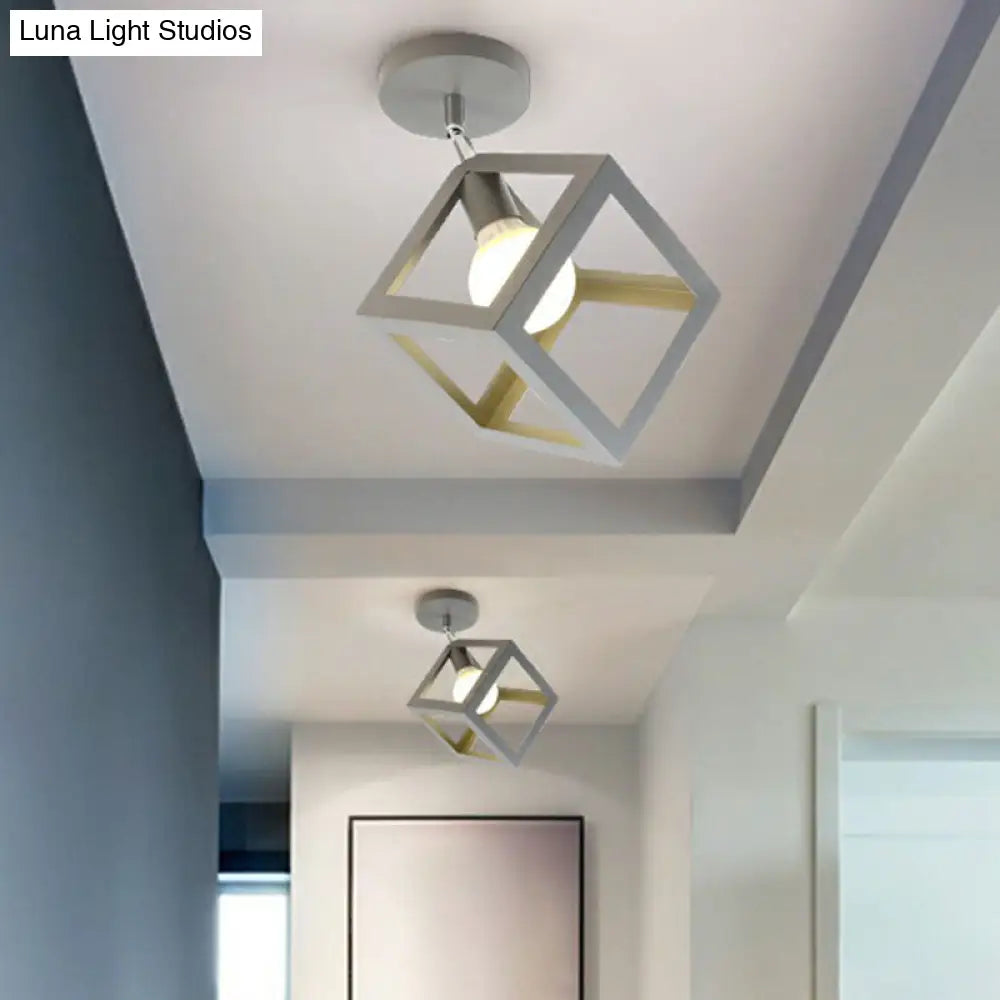 Retro Geometric Semi Flush Mount Lighting - Iron Fixture For Entryway