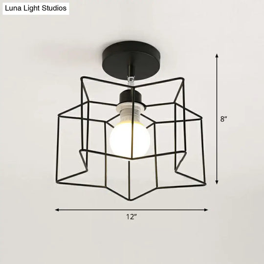 Retro Geometric Semi Flush Mount Lighting - Iron Fixture For Entryway Black / Star