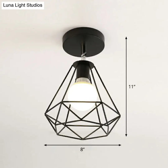 Retro Geometric Semi Flush Mount Lighting - Iron Fixture For Entryway Black / Diamond