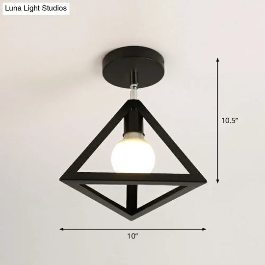 Retro Geometric Semi Flush Mount Lighting - Iron Fixture For Entryway Black / Triangle