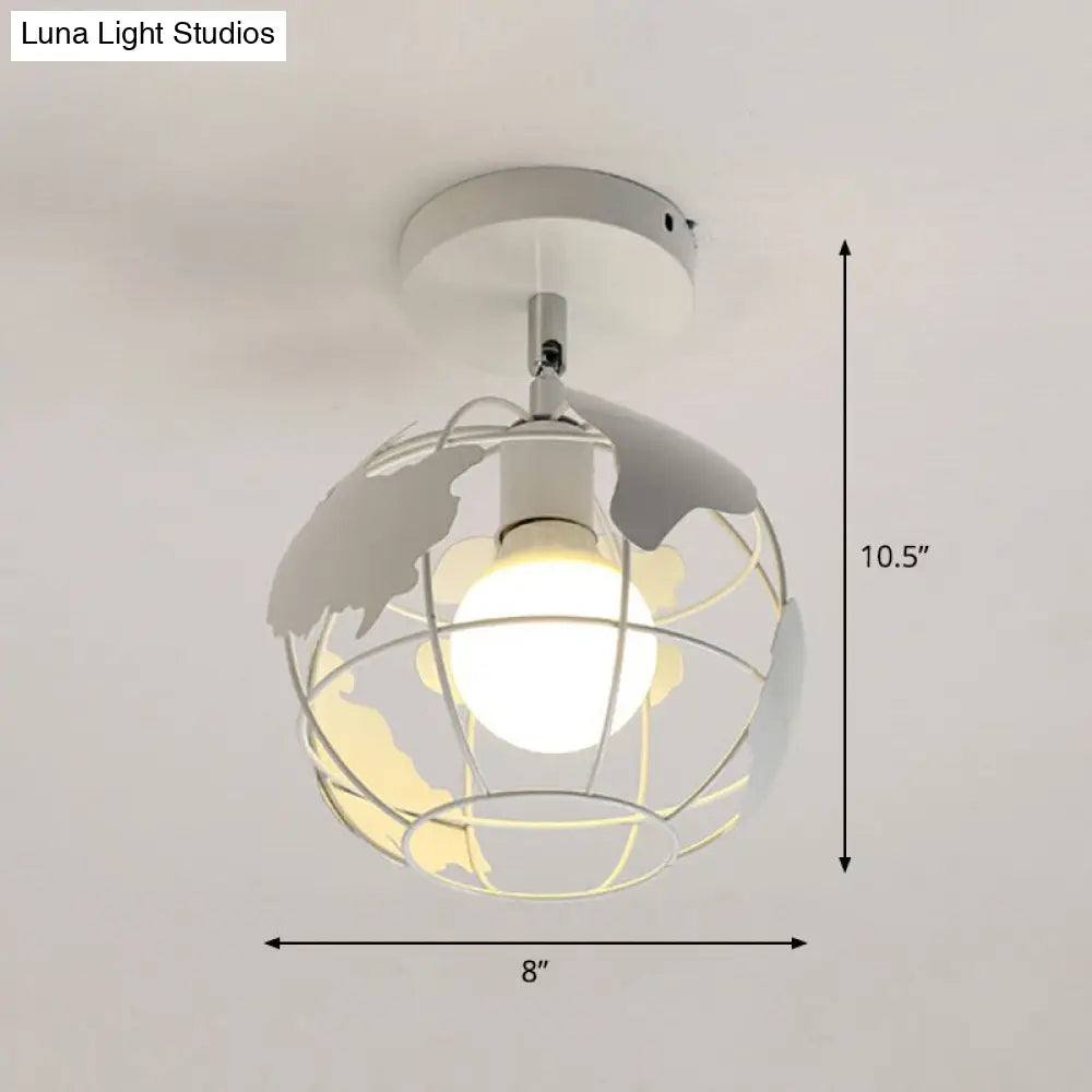 Retro Geometric Semi Flush Mount Lighting - Iron Fixture For Entryway White / Globe