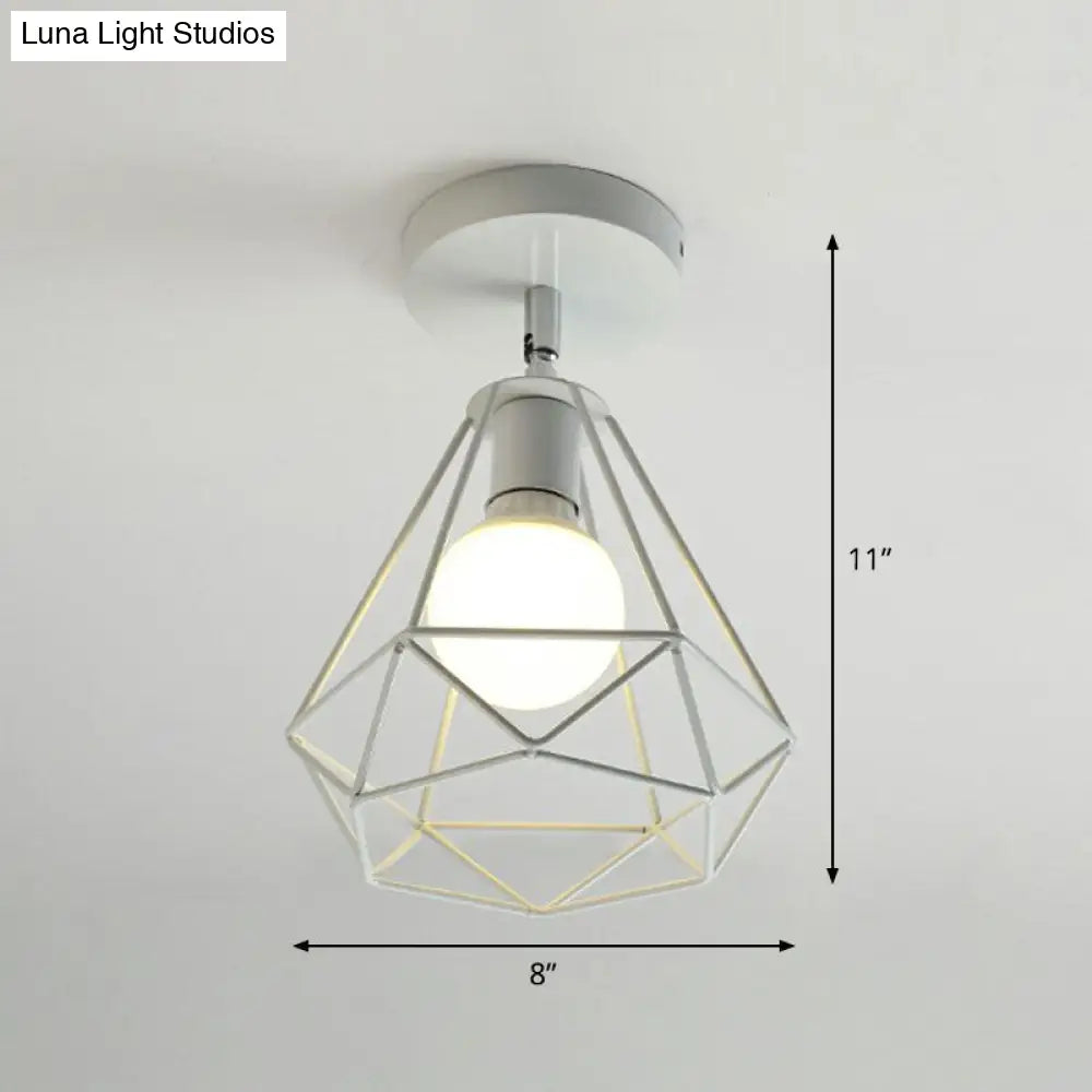 Retro Geometric Semi Flush Mount Lighting - Iron Fixture For Entryway White / Diamond