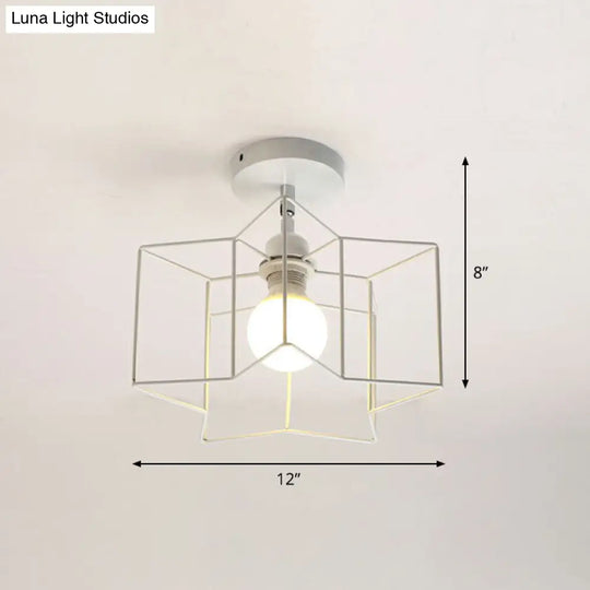 Retro Geometric Semi Flush Mount Lighting - Iron Fixture For Entryway White / Star