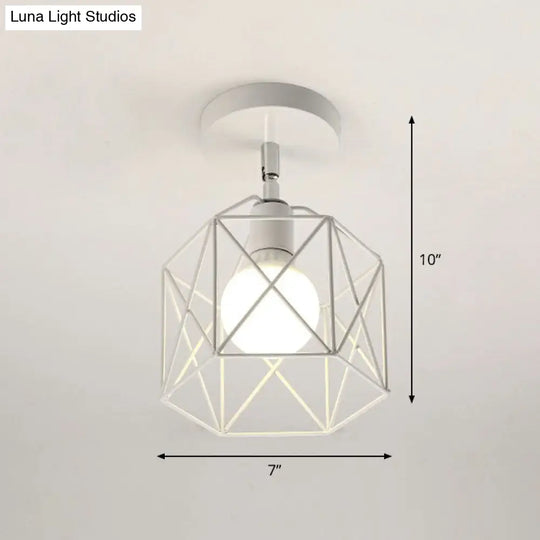 Retro Geometric Semi Flush Mount Lighting - Iron Fixture For Entryway White / Hexagon