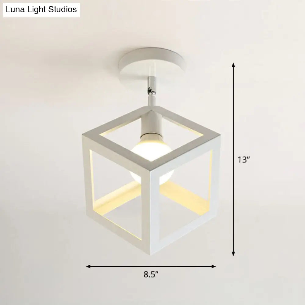 Retro Geometric Semi Flush Mount Lighting - Iron Fixture For Entryway White / Square