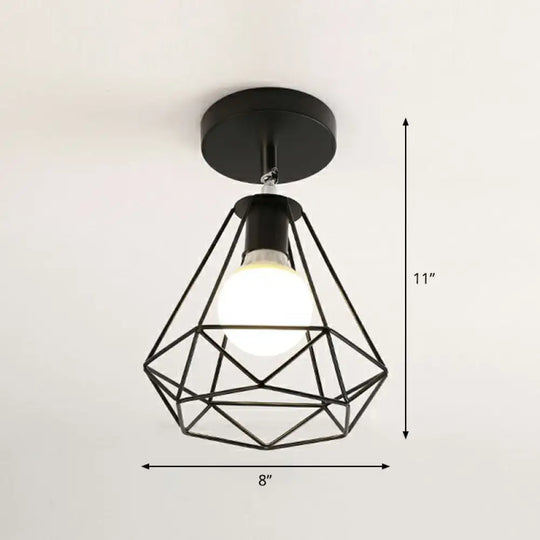 Retro Geometric Semi Flush Mount Lighting - Iron Fixture For Entryway Black / Diamond