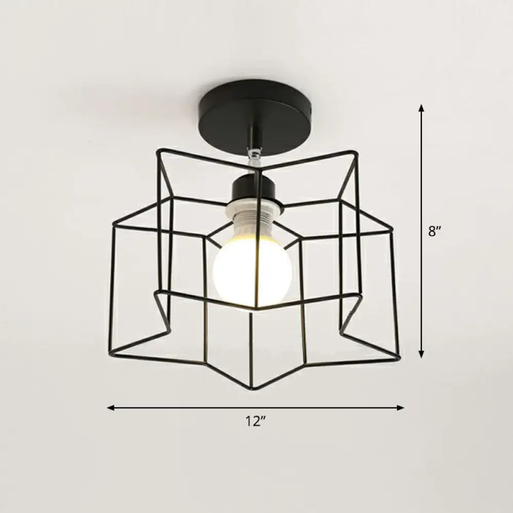 Retro Geometric Semi Flush Mount Lighting - Iron Fixture For Entryway Black / Star