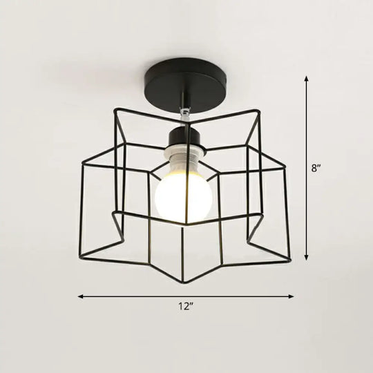 Retro Geometric Semi Flush Mount Lighting - Iron Fixture For Entryway Black / Star