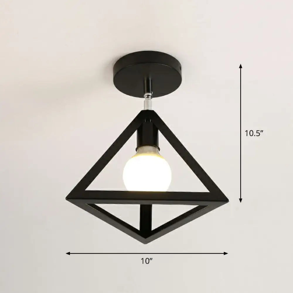 Retro Geometric Semi Flush Mount Lighting - Iron Fixture For Entryway Black / Triangle
