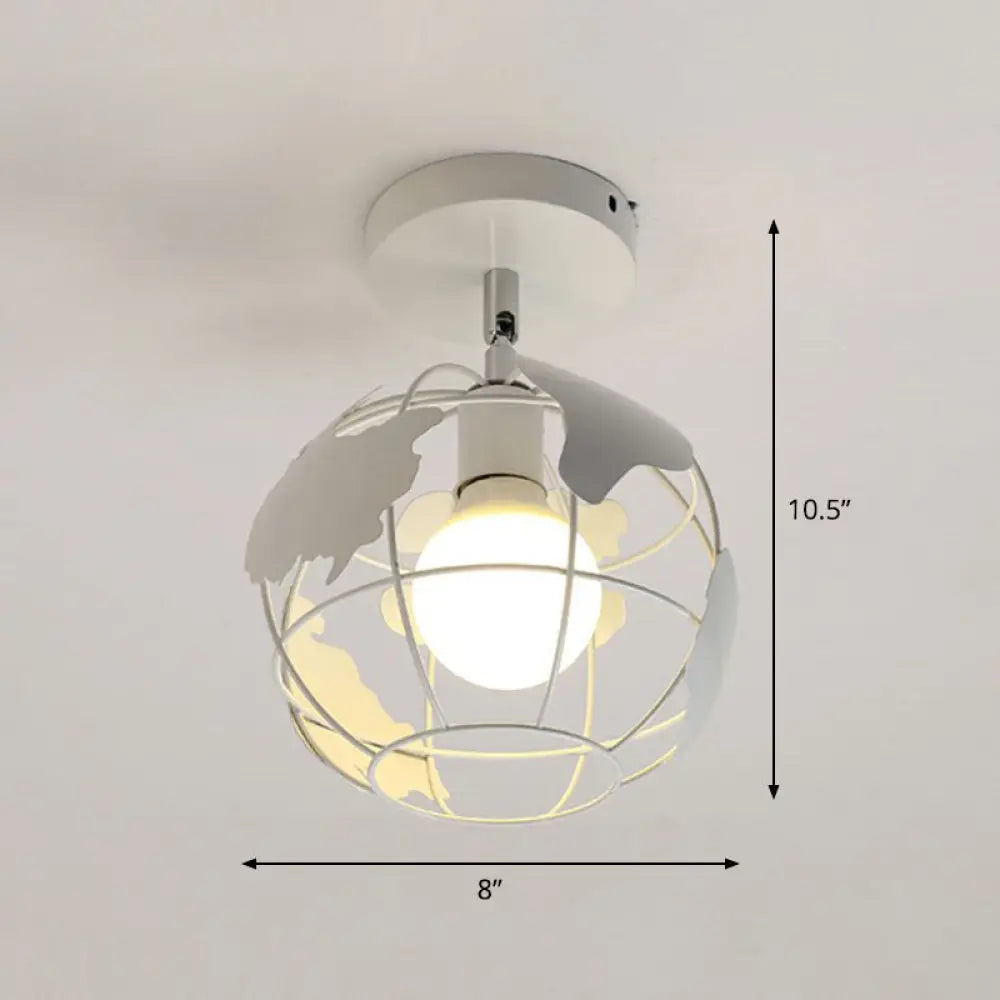 Retro Geometric Semi Flush Mount Lighting - Iron Fixture For Entryway White / Globe