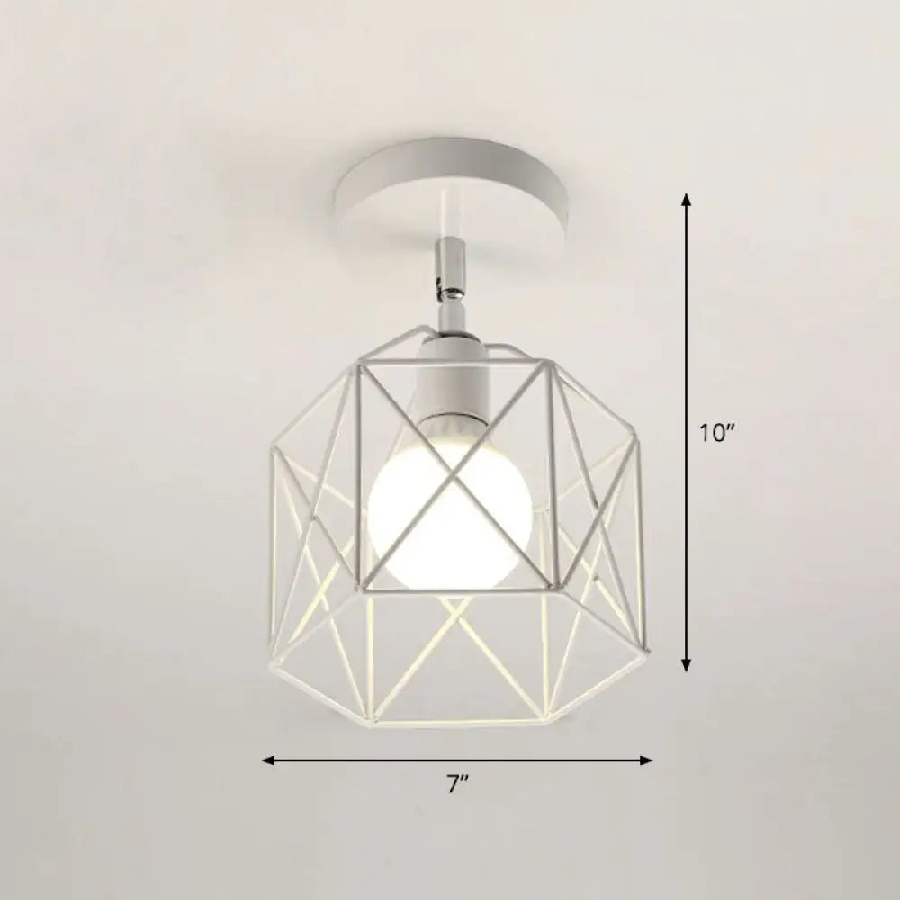 Retro Geometric Semi Flush Mount Lighting - Iron Fixture For Entryway White / Hexagon