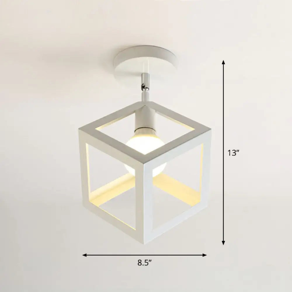 Retro Geometric Semi Flush Mount Lighting - Iron Fixture For Entryway White / Square