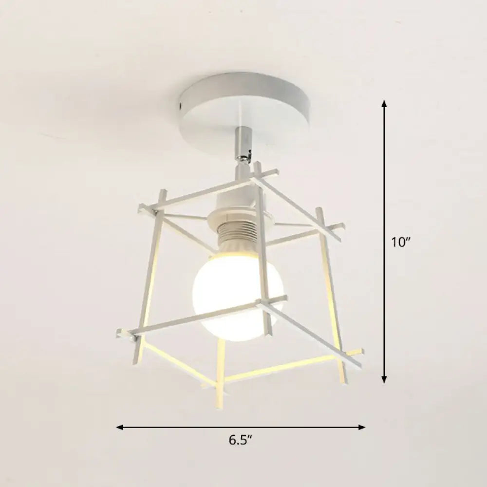 Retro Geometric Semi Flush Mount Lighting - Iron Fixture For Entryway White / Square Plate