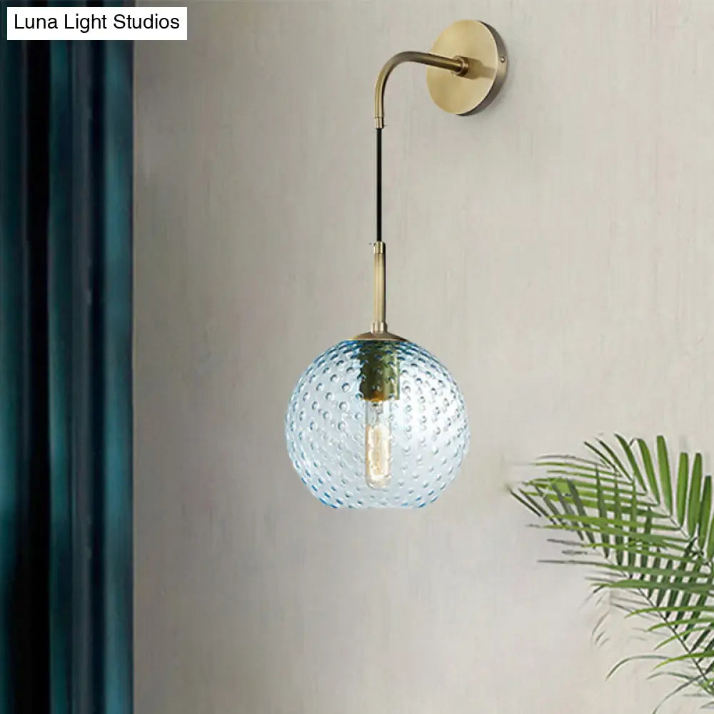 Retro Glass Globe Wall Lamp: Pink/Yellow/Blue With Brass Finish