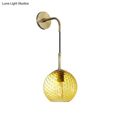 Retro Glass Globe Wall Lamp: Pink/Yellow/Blue With Brass Finish