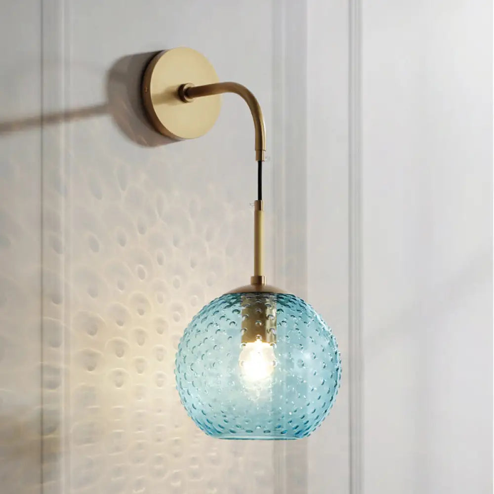 Retro Glass Globe Wall Lamp: Pink/Yellow/Blue With Brass Finish Blue