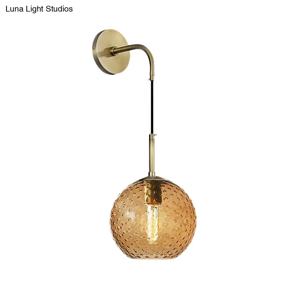 Retro Glass Globe Wall Lamp: Pink/Yellow/Blue With Brass Finish