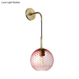 Retro Glass Globe Wall Lamp: Pink/Yellow/Blue With Brass Finish