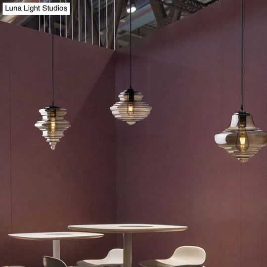 Retro Glass Pendant Light For Restaurants - Spool Shaped Head Design