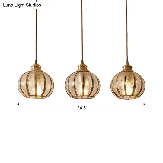 Retro Glass Pendant Light With Textured Sphere Cluster And Brass Finish - Round Or Linear Canopy 1/3