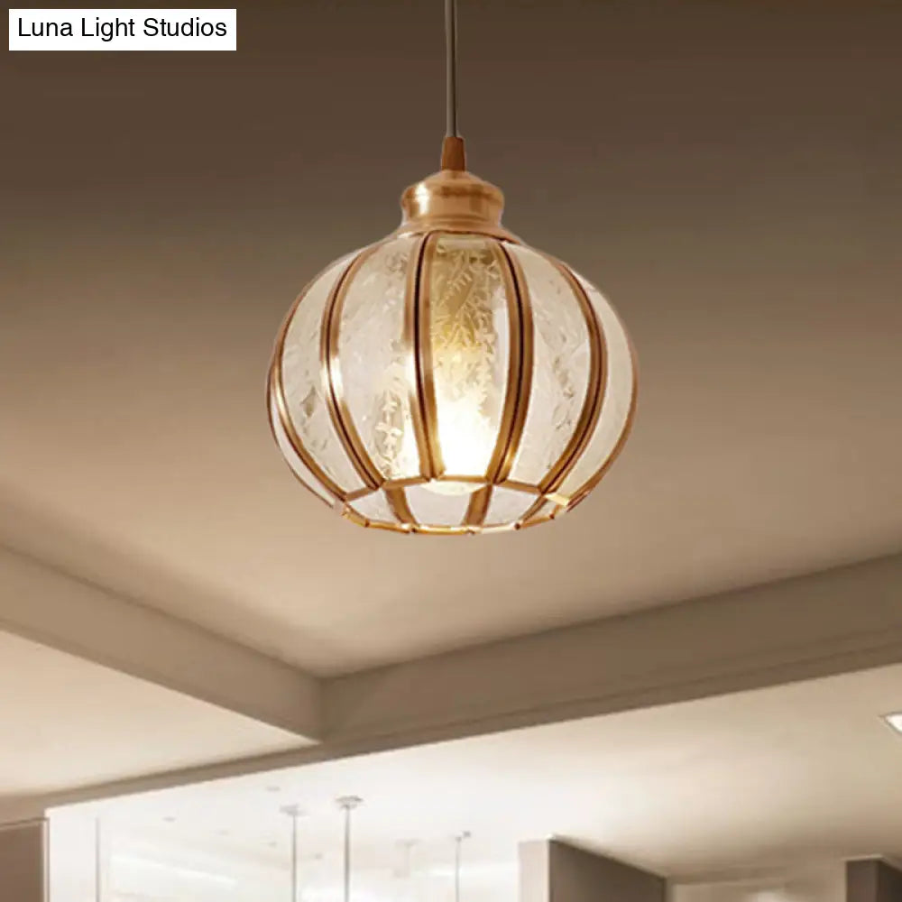 Retro Glass Pendant Light With Textured Sphere Cluster And Brass Finish - Round Or Linear Canopy 1/3