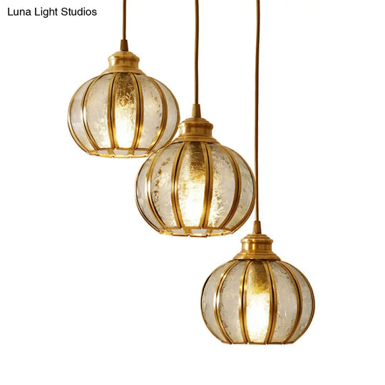 Retro Glass Pendant Light With Textured Sphere Cluster And Brass Finish - Round Or Linear Canopy 1/3