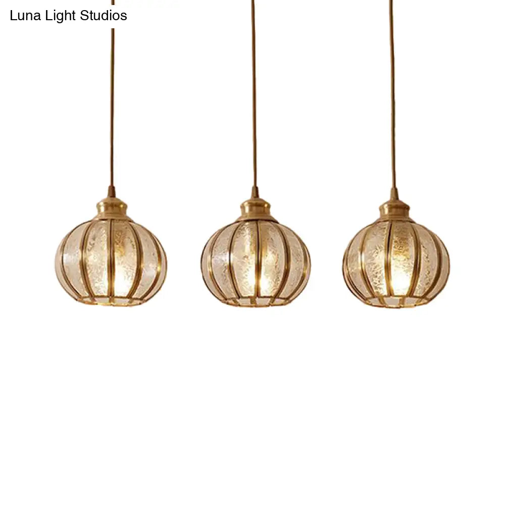 Retro Glass Pendant Light With Textured Sphere Cluster And Brass Finish - Round Or Linear Canopy 1/3