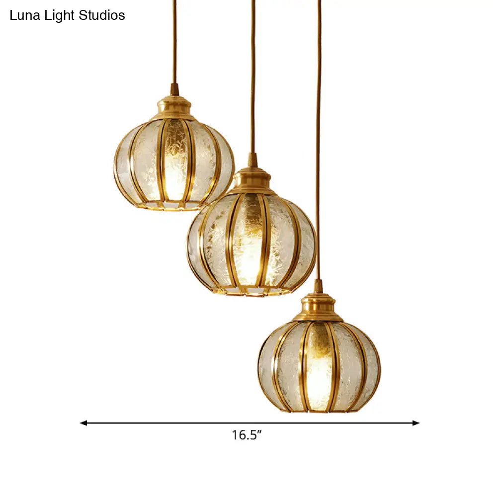 Retro Glass Pendant Light With Textured Sphere Cluster And Brass Finish - Round Or Linear Canopy 1/3