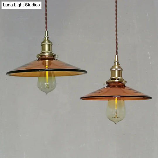 Retro Glass Shade Pendant Light Fixture For Living Room - Brown Pan With 1