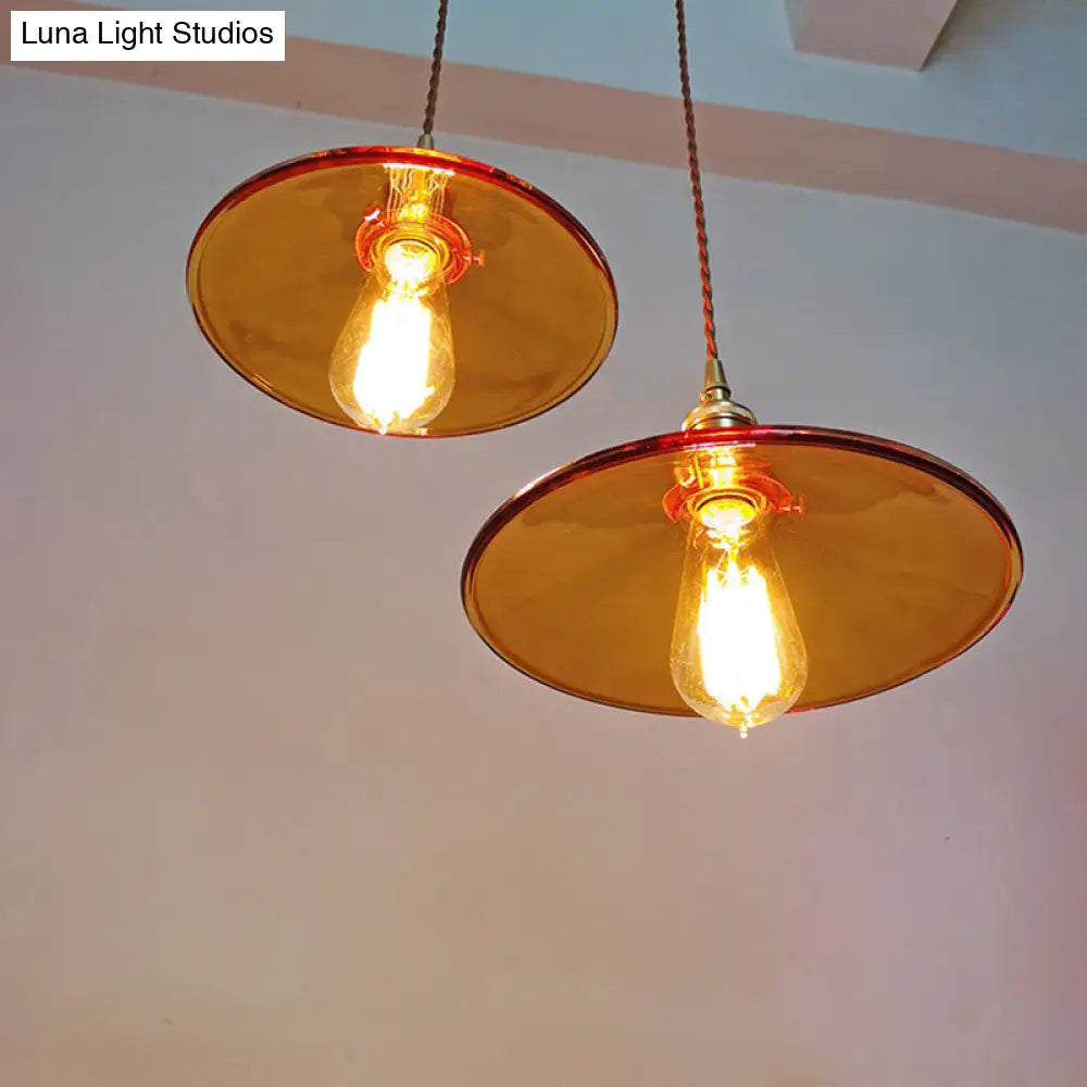 Retro Glass Shade Pendant Light Fixture For Living Room - Brown Pan With 1