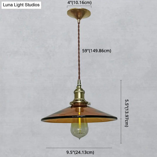 Retro Glass Shade Pendant Light With Brown Finish - Ideal For Living Room