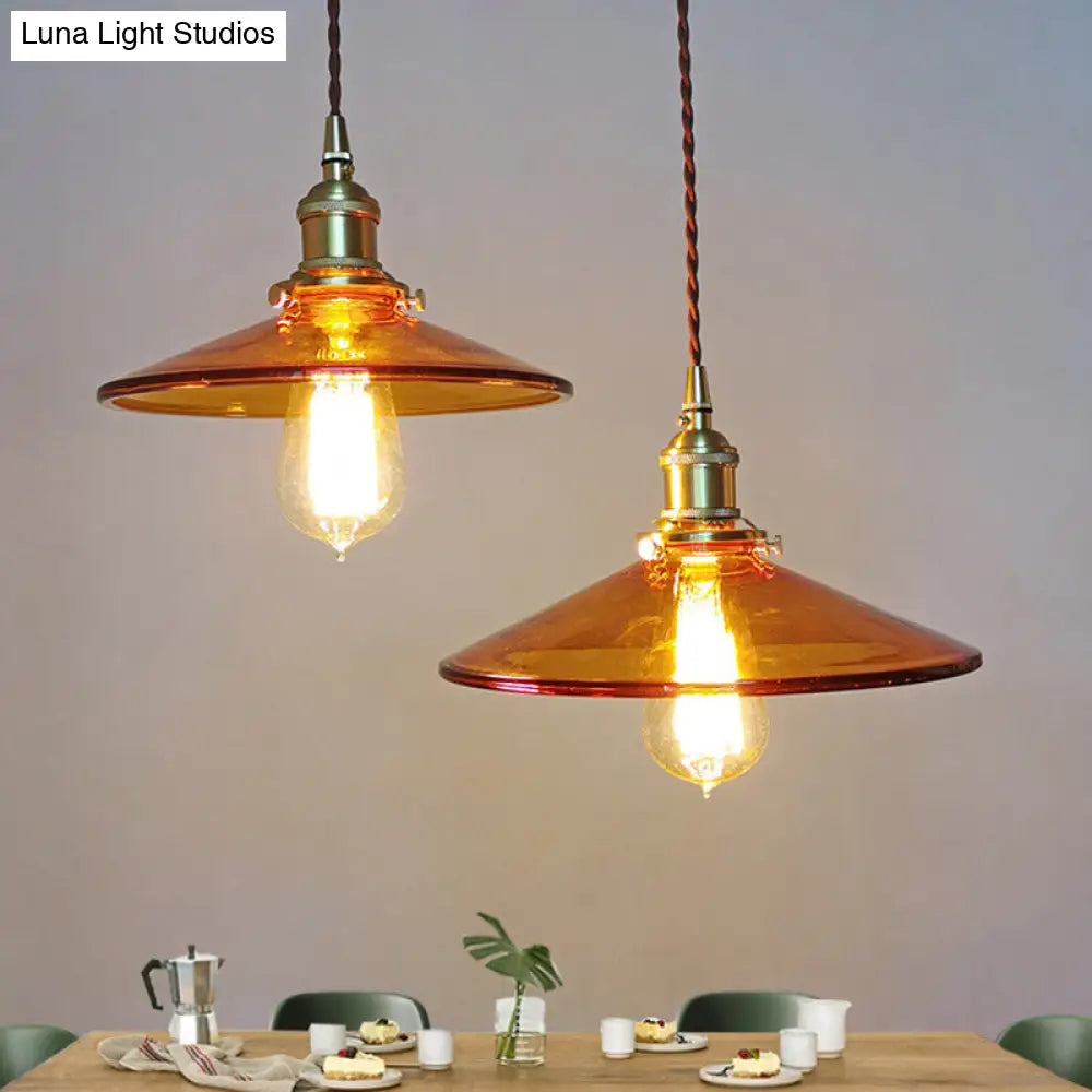 Retro Glass Shade Pendant Light With Brown Finish - Ideal For Living Room