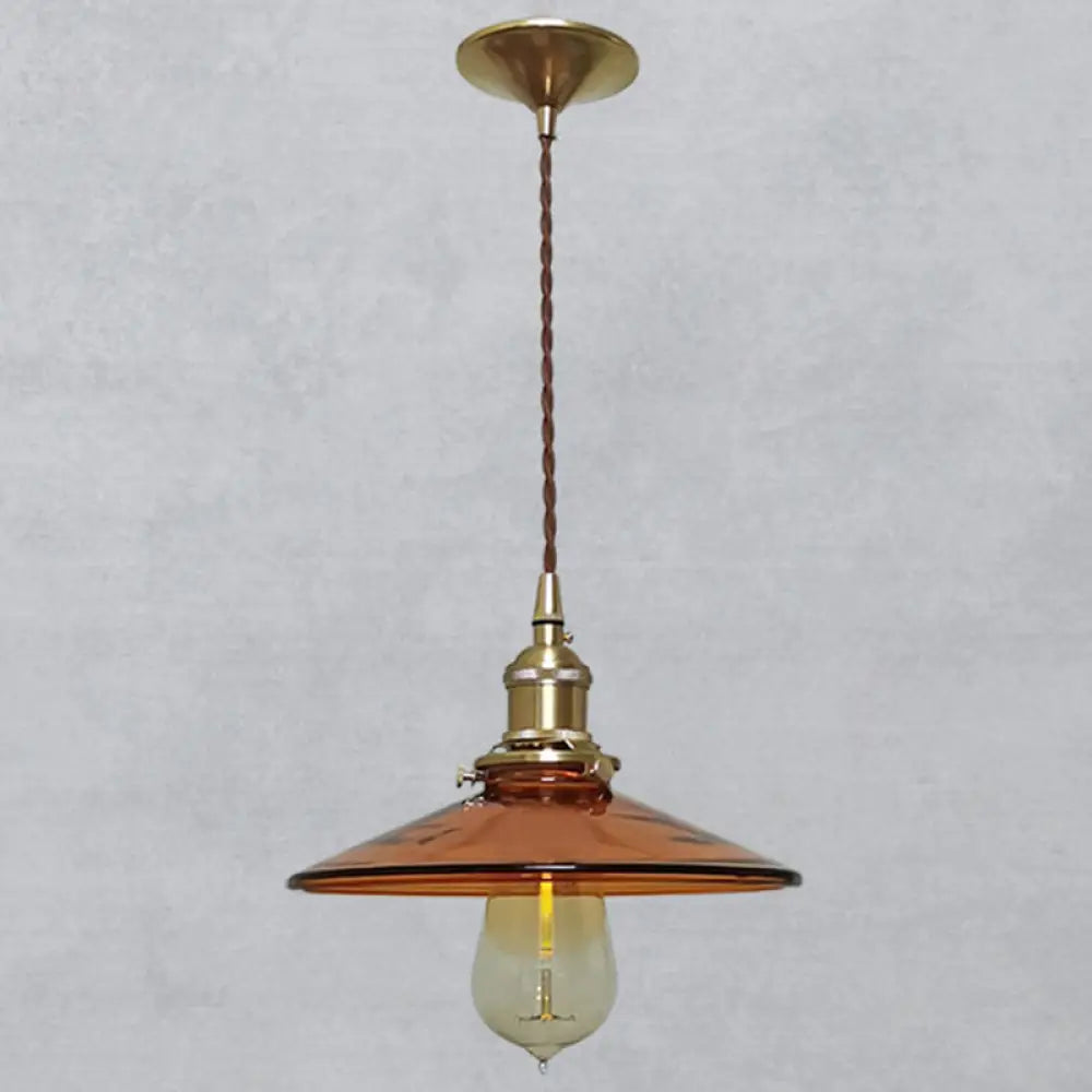 Retro Glass Shade Pendant Light Fixture For Living Room - Brown Pan With 1 Tan / 8.5’