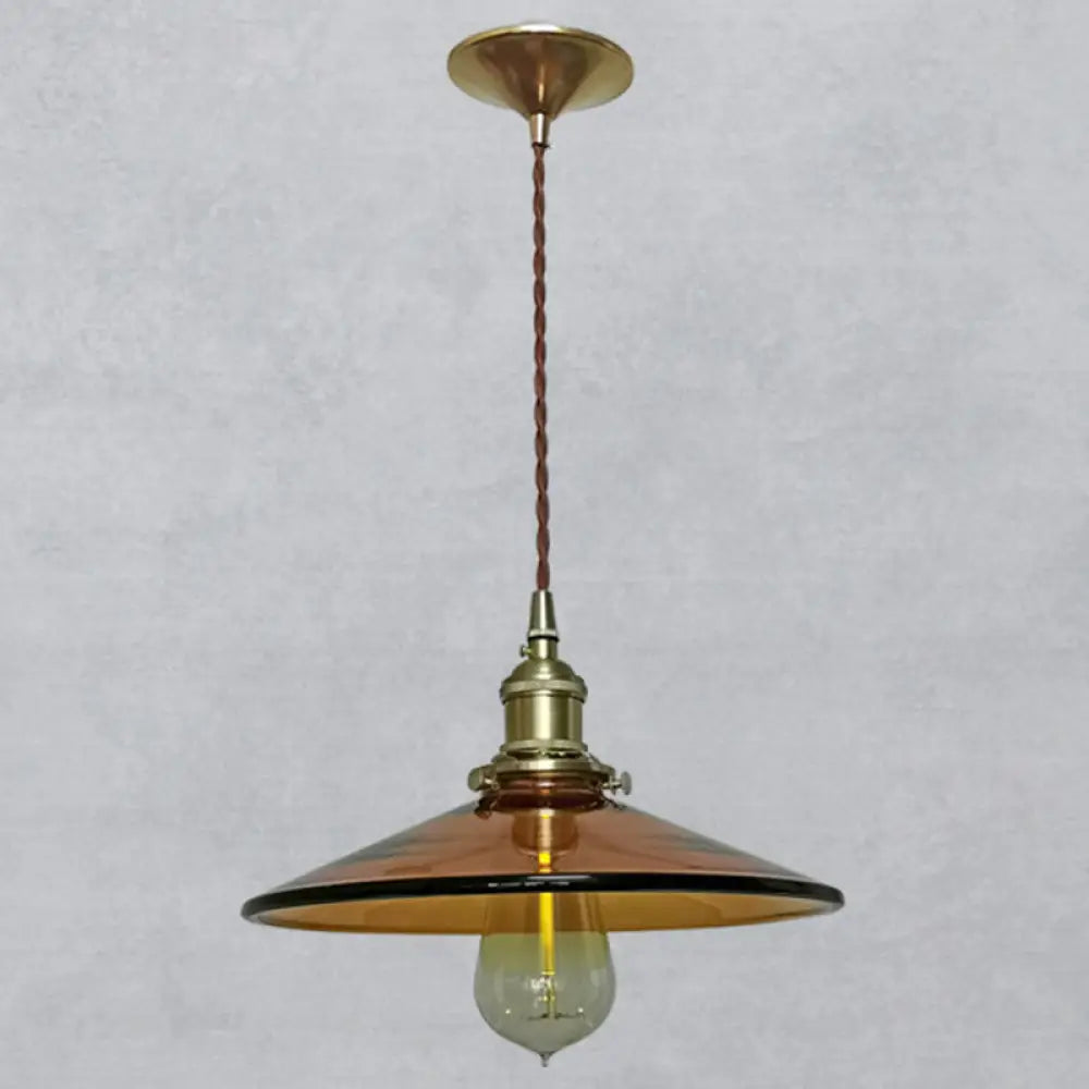Retro Glass Shade Pendant Light Fixture For Living Room - Brown Pan With 1 Tan / 9.5’
