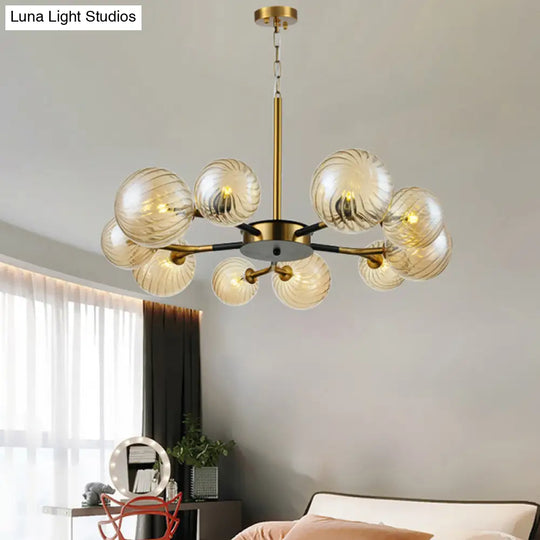 Retro Global Chandelier Pendant Light - Amber Glass 10 Lights Ideal For Living Room