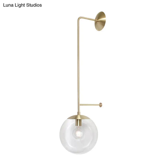 Retro Globe Wall Lamp - 1-Light Clear/White Glass Shade Brass/Black Living Room Sconce Light