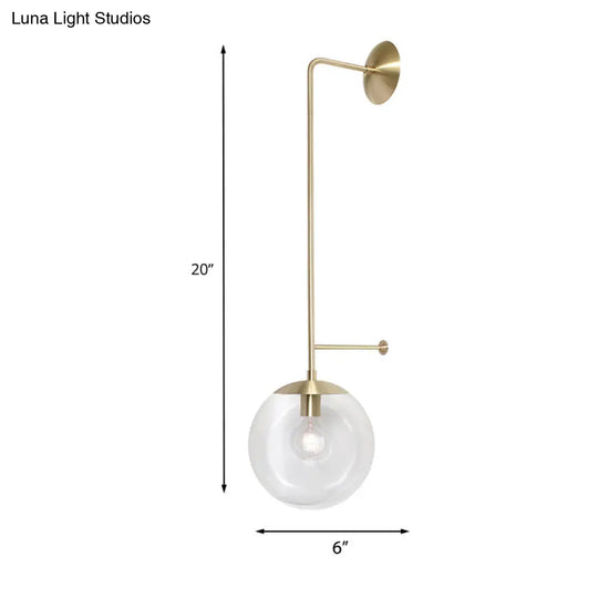 Retro Globe Wall Lamp - 1-Light Clear/White Glass Shade Brass/Black Living Room Sconce Light