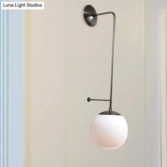 Retro Globe Wall Lamp - 1-Light Clear/White Glass Shade Brass/Black Living Room Sconce Light