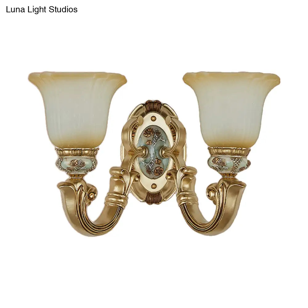 Retro Gold 1/2-Light Sconce Wall Lamp With Frosted Glass Shade Ideal Living Room Lighting