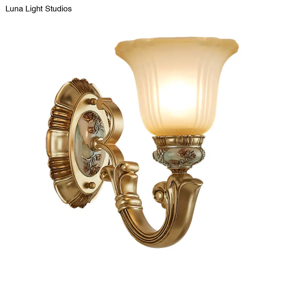 Retro Gold 1/2-Light Sconce Wall Lamp With Frosted Glass Shade Ideal Living Room Lighting