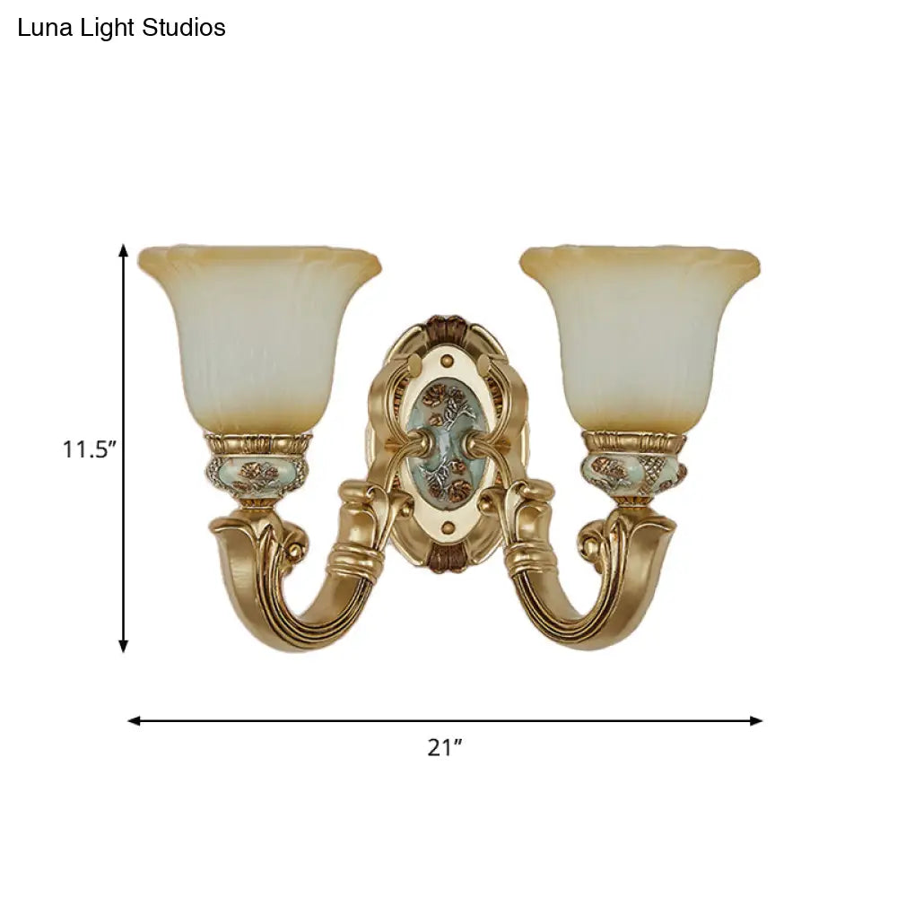 Retro Gold 1/2-Light Sconce Wall Lamp With Frosted Glass Shade Ideal Living Room Lighting