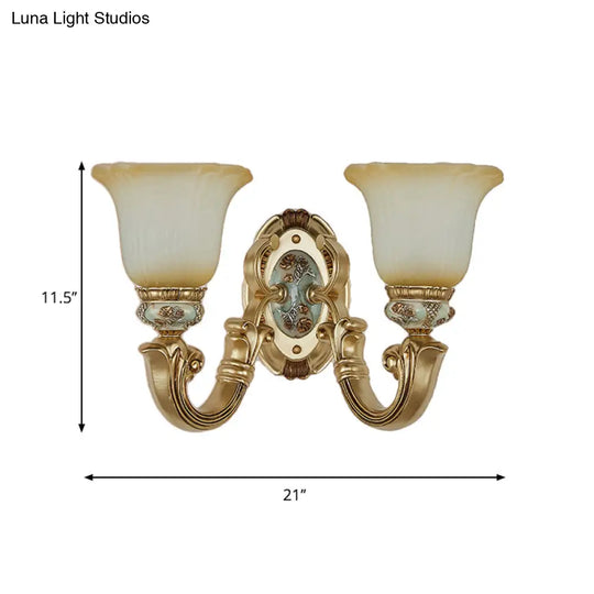 Retro Gold 1/2-Light Sconce Wall Lamp With Frosted Glass Shade Ideal Living Room Lighting